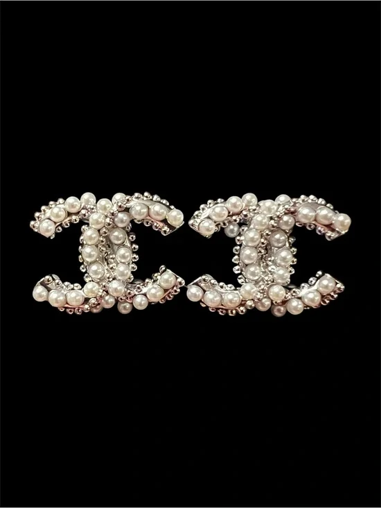 Double C Faux Pearl Silver - Tone Stud Earrings