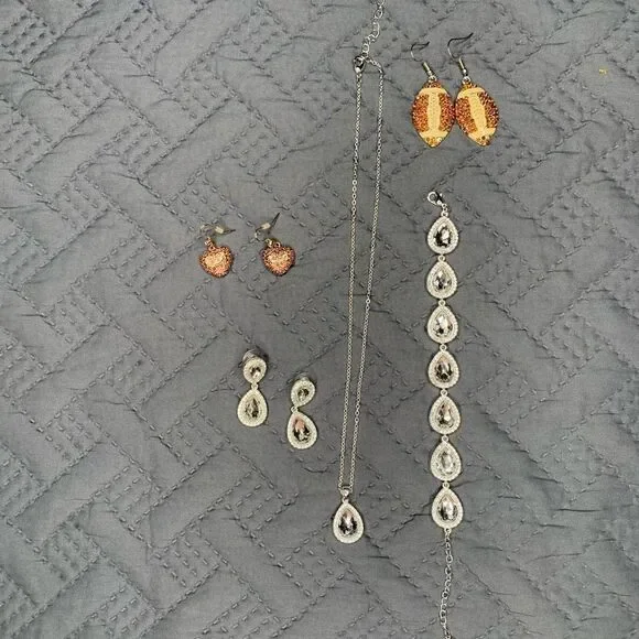 Costume jewelry Bundle Silver Teardrop set Juicy earrings Football earrings