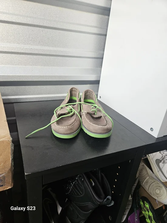 Sperry Top-Sider Men’s 9.5M Brown Leather Neon Green Boat Shoes Loafers