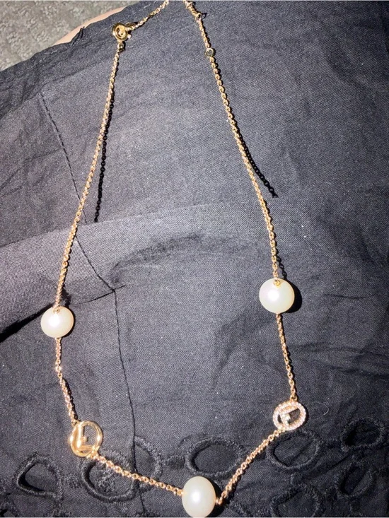 Fendi Gold Pearl Link Necklace with Cream Pearls - Women Jewelry