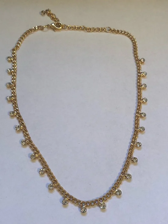Gold tone Chain Necklace with Clear Crystal Drops - Women Jewelry