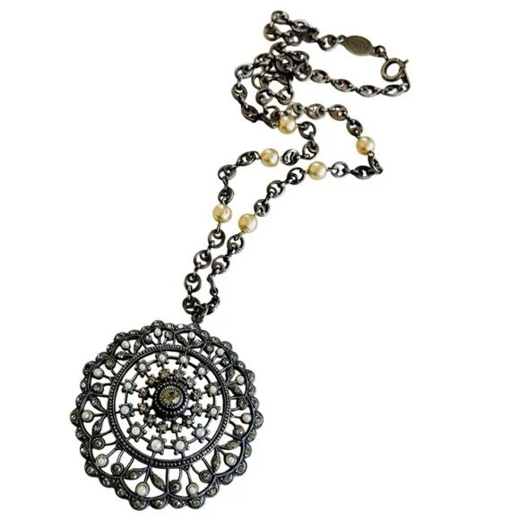 La Vie Parisienne Catherine Popesco France Necklace Pearl Rhinestone Jeweled 16