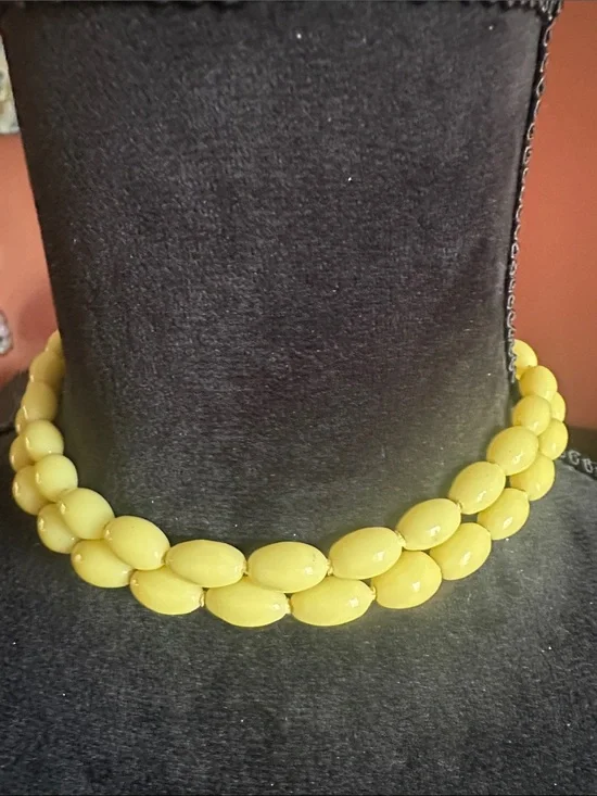Vintage Western Germany Yellow Double-Strand Beaded Choker Necklace