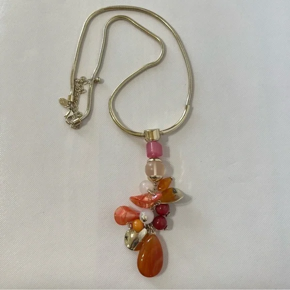 Chico’s Long Statement Necklace Orange Pink Gold