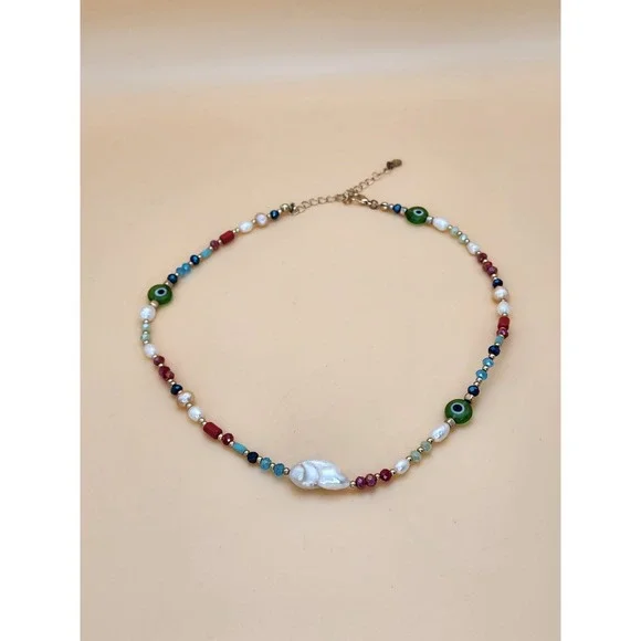 MAYOL Signed Baroque Pearls 24k Gold Plated, Semiprecious & Glass Beads Necklace