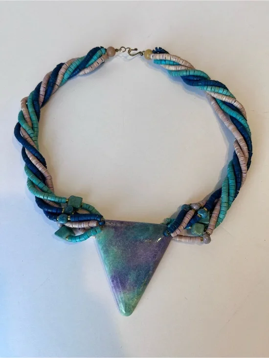 80’s Chunky Statement Necklace Teal Purple Geometric