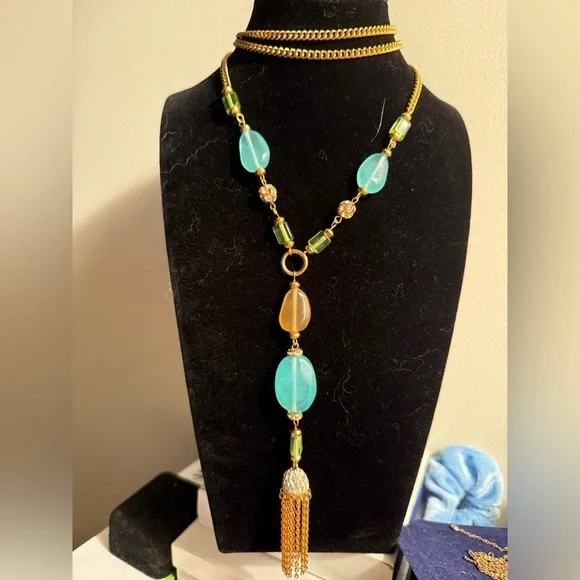Kenneth Jay Lane Multi Color Lucite Nugget Cabochon Necklace