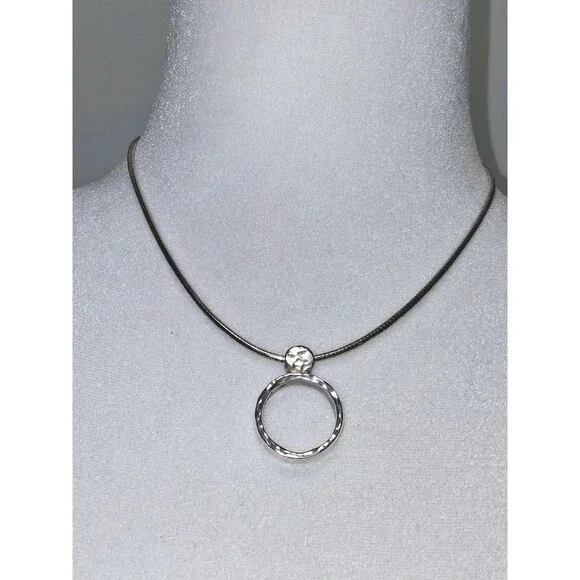 925 Sterling Silver Hammered Circle Pendant Necklace Italian Snake 16