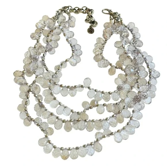Sassy Jones SJ bib Necklace 4 strand‎ Clear lucite acrylic Beads Statement 22