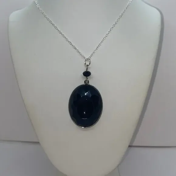 Silver-Tone Black Textured Pendant Necklace