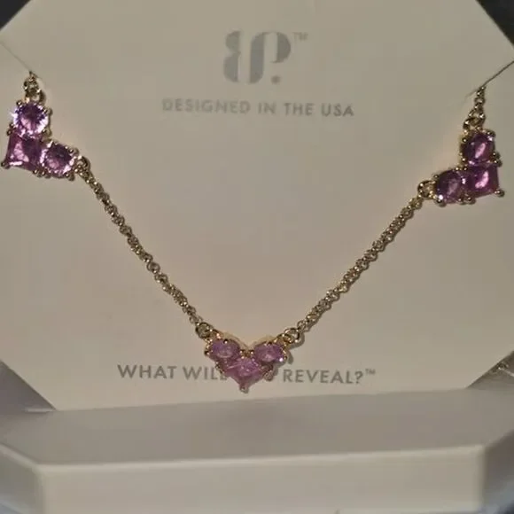 Pink Hearts on Gold Necklace - BP