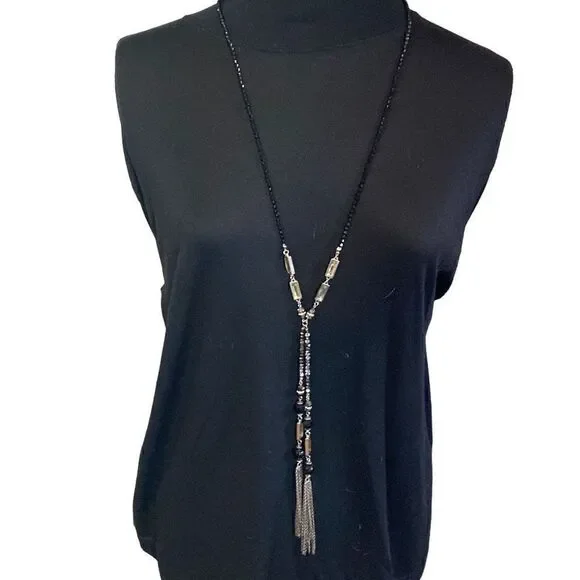 Anne Taylor loft long black crystal tassel necklace