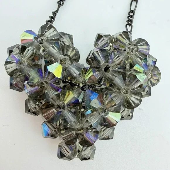Vtg Swarovski Cluster Heart‎ Necklace Sterling Silver 925 Peacock AB Crystals