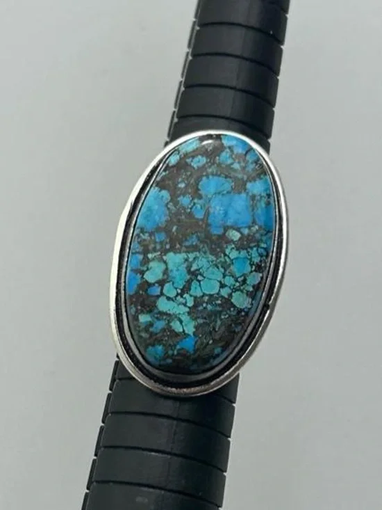 925 Silver Oval Turquoise Mosaic Ring - Blue Green Stone