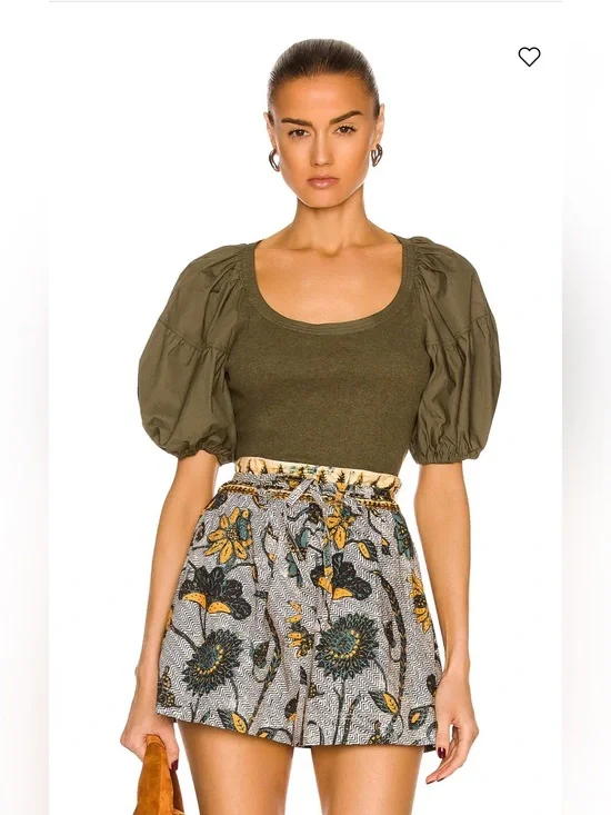 Ulla Johnson Top Shirt Women's sz M Green Military Melange Harlowe Pullover $195