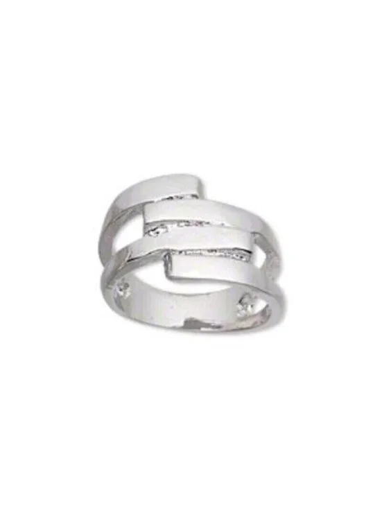 Avant Garde Modernist Minimalist Silver Plated Geometric Lines Ring Size 8