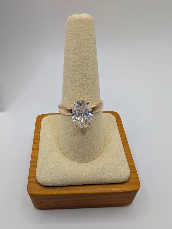 2.58 CT Oval Lab Diamond Ring IGI Certified F VS1 14K Gold Hidden Halo Cigar Ban