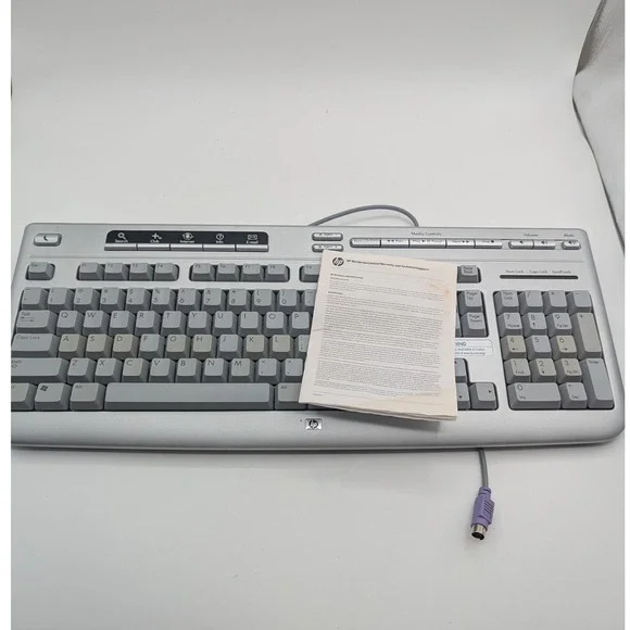 HP Multimedia Keyboard 5187-7583 Silver Gray PS/2 Wired Media Controls Vintage