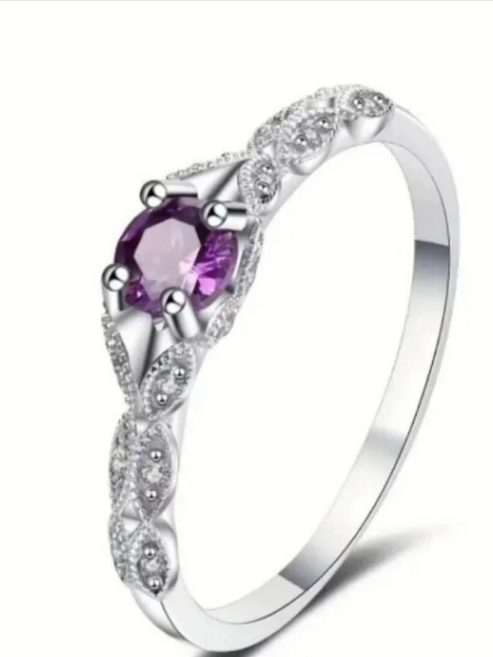 Sterling Silver Purple Gemstone Twisted Band Ring
