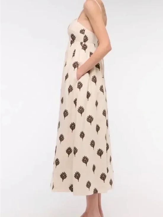 Abercrombie & Fitch Cream Maxi Dress with Brown Leaf Motif