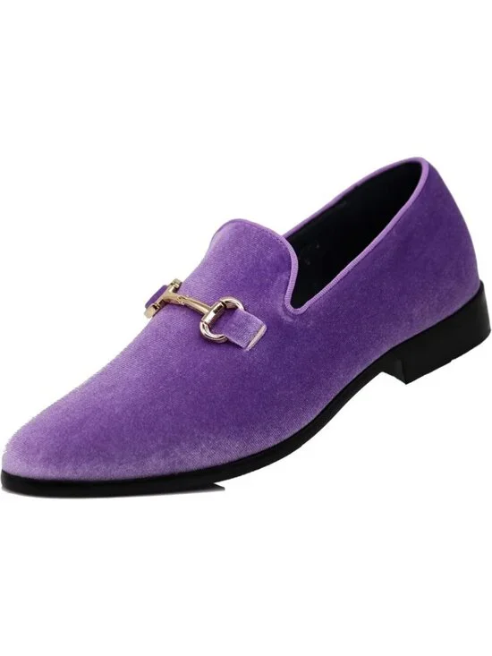 Men's Plain Lavender Vintage Velvet Loafer Metal Buckle Slip On Classic Shoes