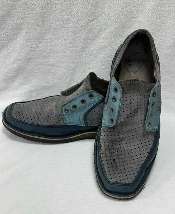 John Fluevog Men's Leather Shoes Size 9 Perforated Lace Up Loafer Grunge Casual