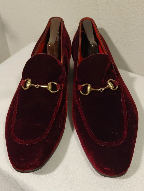 Carrucci Men's Velvet Horsebit Loafers in Deep Burgundy