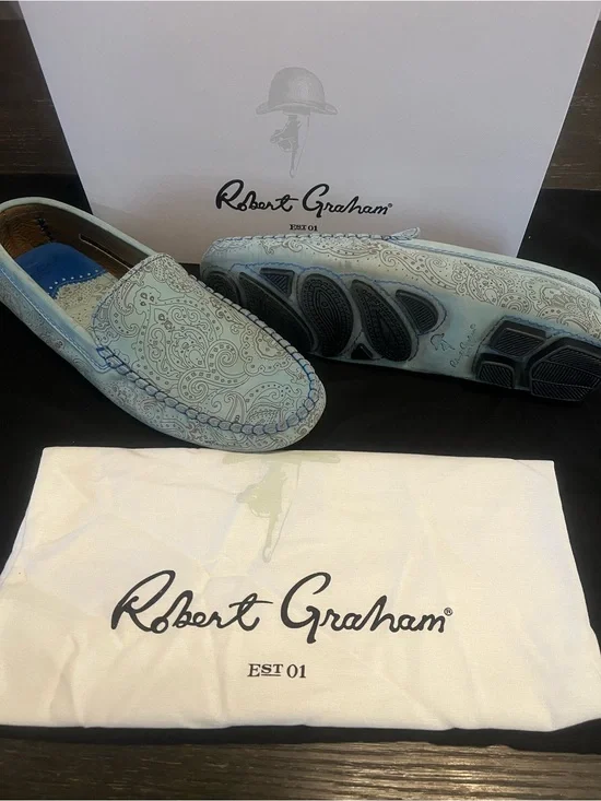 Robert Graham Light Blue Paisley Leather Driving Loafers