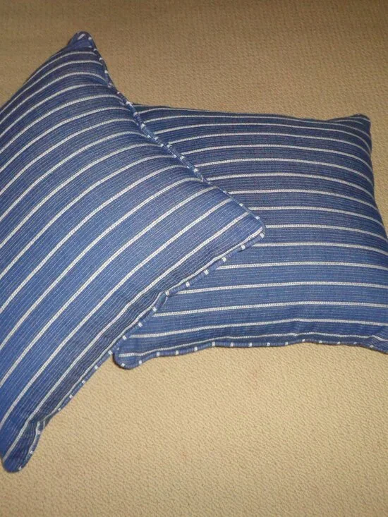 Set of 2 Striped Accent Pillows Blue/White 18