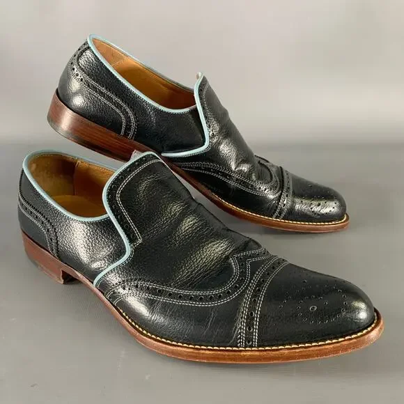 MIU MIU Size 9 Navy Light Blue Leather Spectator Loafers