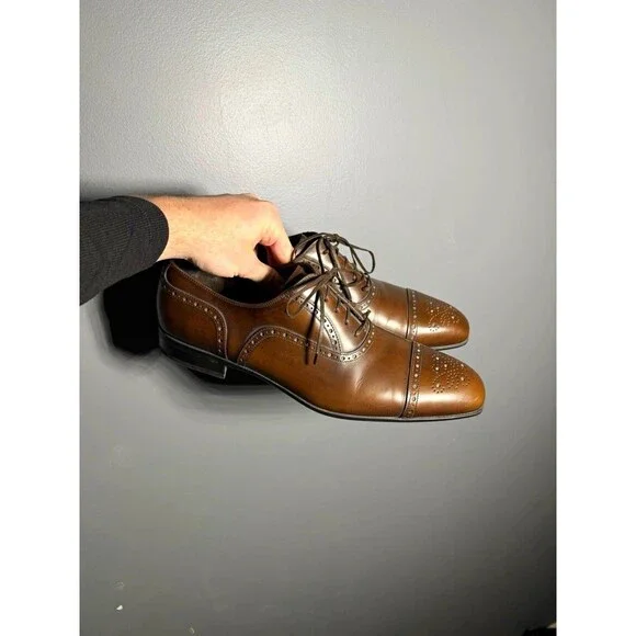 Salvatore Ferragamo Brown Leather Cap Toe Brogue Oxford Dress Shoes 10 D