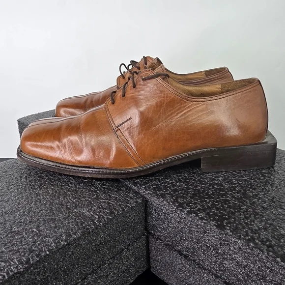 Marco Luigi Men's 12A Brown Leather Derby Dress Shoes Square Toe Vero Cuoio