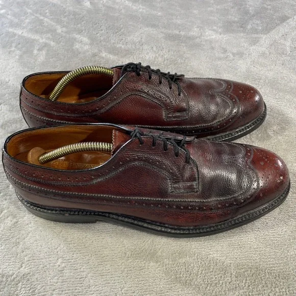 Johnston Murphy Aristocraft Wingtip Blucher Shoes Mens 9 Burgundy Leather Office