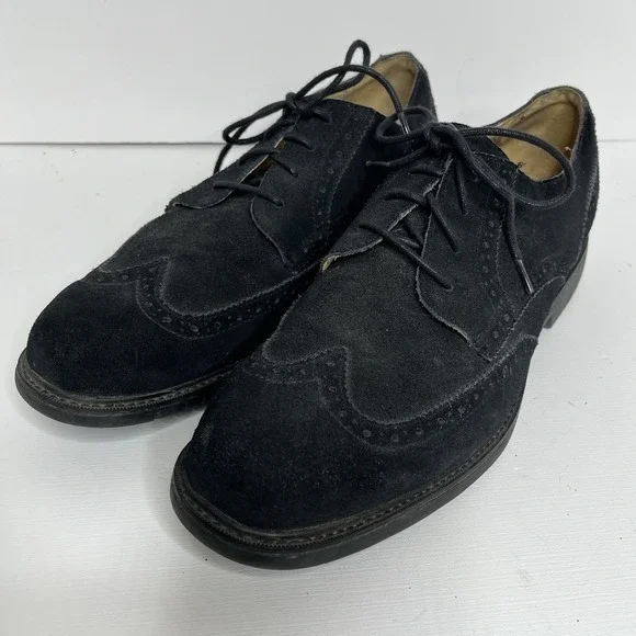 Cole Haan Mens Wingtip Oxfords Size 10.5 M Black Suede Leather Dressy Peppy