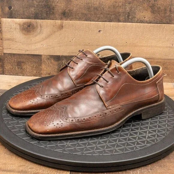 JOHNSTON & MURPHY MENS DRESS SHOES BROWN LEATHER WINGTIPS SQUARE TOE SIZE 9M