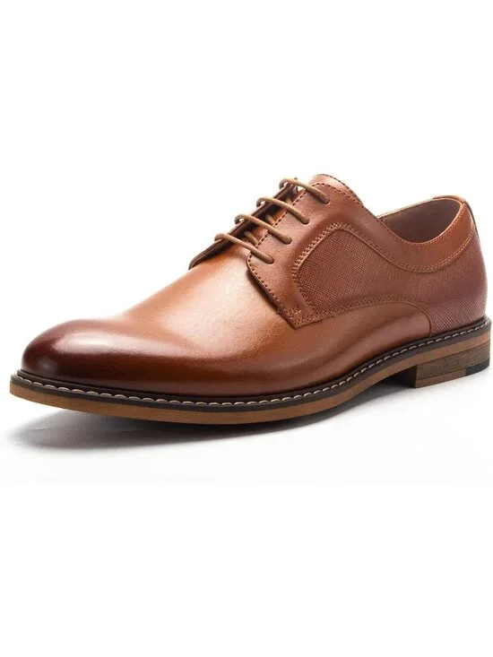 Men's Tan Leather Solid Lace-Up Fit Business Derby Brogue Oxfords Dress Shoes