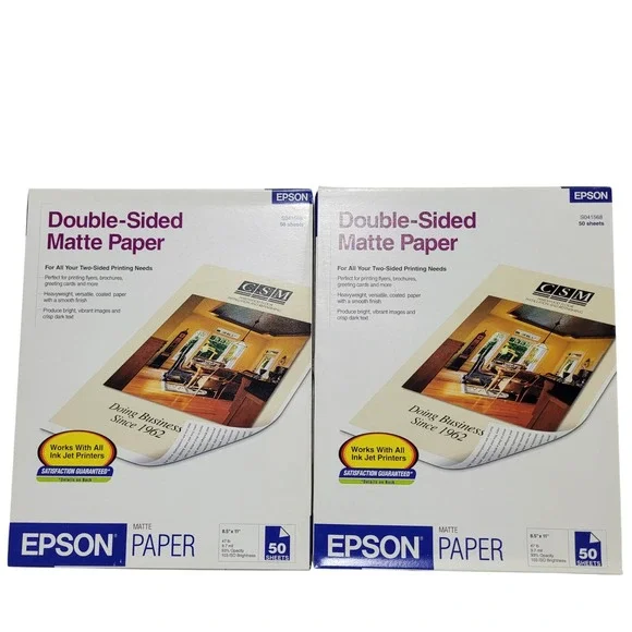 Epson Double-Sided Matte Paper 8.5x11 White S041568 100 Sheets 2 Pack