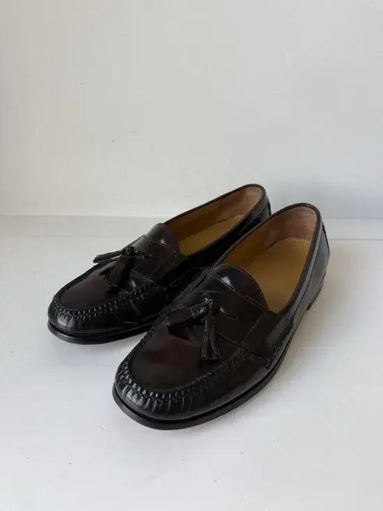 Cole Haan 03507 Burgundy Leather Pinch Tassel Dress Loafers Shoes Mens 10.5 D