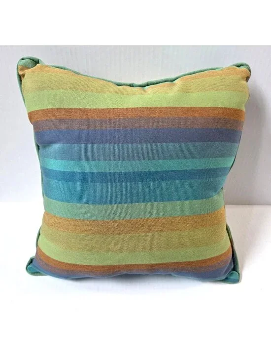 Sunbrella Pillow Astoria Lagoon Blue Green Stripe Outdoor Beach Patio 16