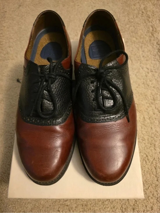 Dockers Brand Columbia Two-Tone Brown and Black Leather Oxfords