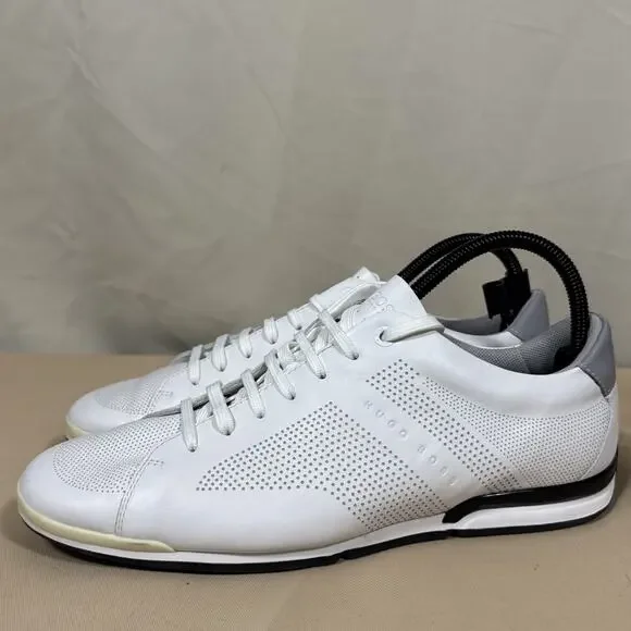 HUGO BOSS Mens Sneakers EU 41 White Leather Perforated Low Top Designer Shoes