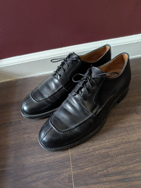 BARRIE LTD. Black Leather Bench Made In England Norwegian Split Toe Derby Shoes