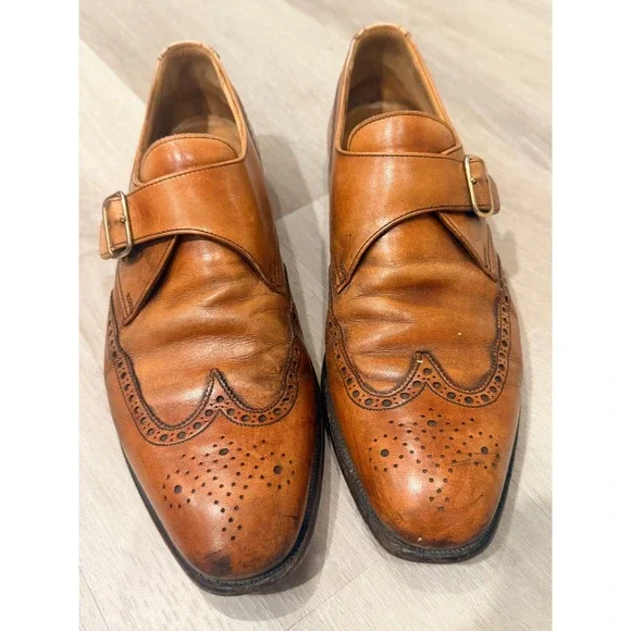 Peal & Co 9.5 D Brown Double Monk Strap Brogue Leather Made in England Heritage