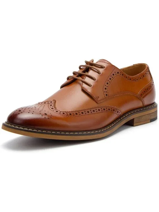 Men's Brown Formal Brogue Business Office Wedding Rubber Oxford Dress Shoes