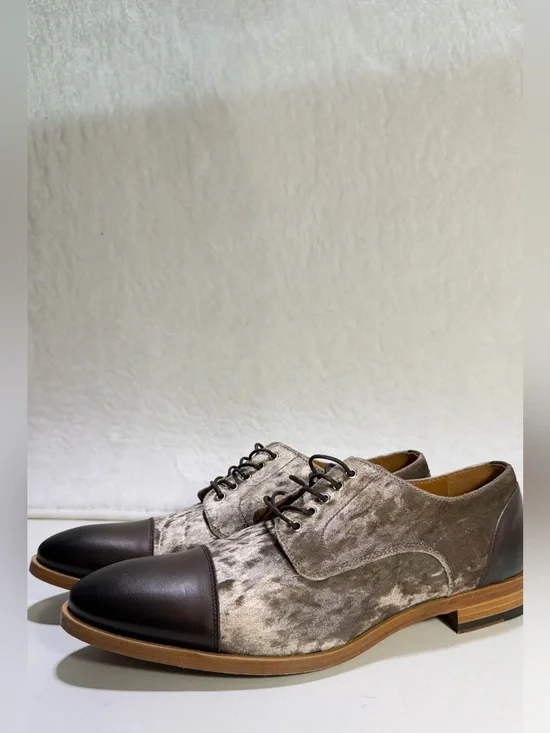 TAFT The Jack Shoe Grey Oxblood Wool Leather Cap Toe Oxford Men EU 41 US 8