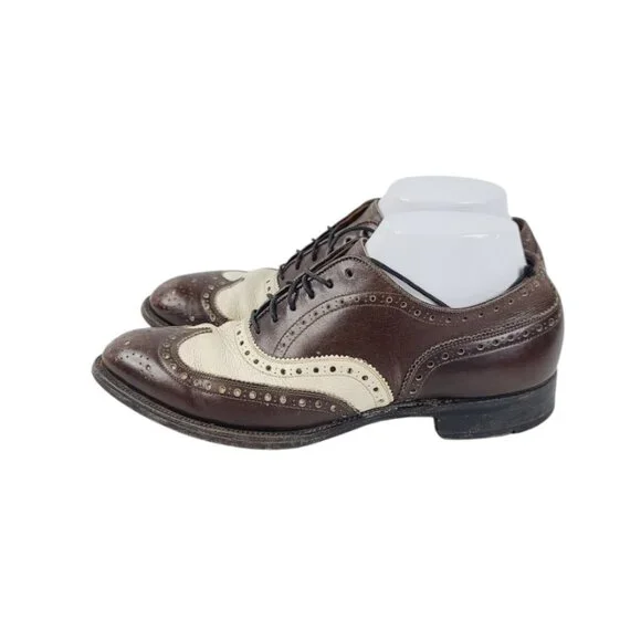 Allen Edmonds Men's Brown White Broadstreet Spectator Wingtip Oxford Shoes Sz‎ 7
