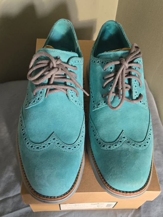 Men's Cole Haan Lunargrand Wingtip Turquoise Suede  Oxfords Sz 9.5