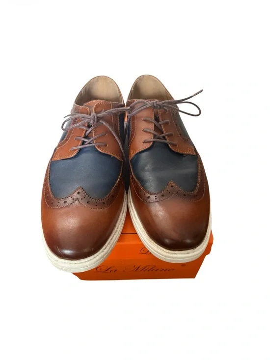 Men’s Brown and Navy Two-Tone Wingtip Oxfords by La Milano Size 12