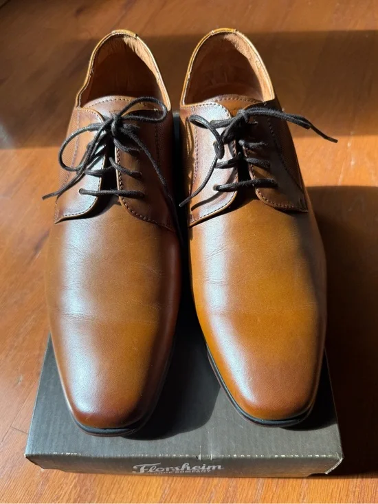Florsheim Men’s Positano Plain Toe Oxford Cognac Leather Dress Shoes, 9D
