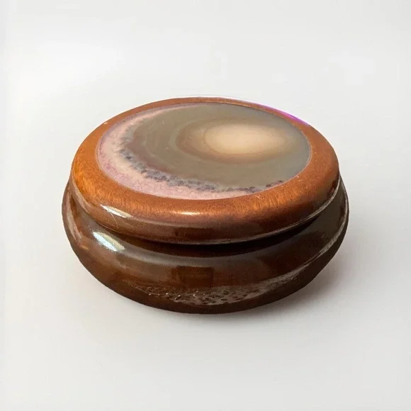 Brazilian Agate Lid Trinket Wood Jewelry Box Polished Purple Geode Brazil 4.5